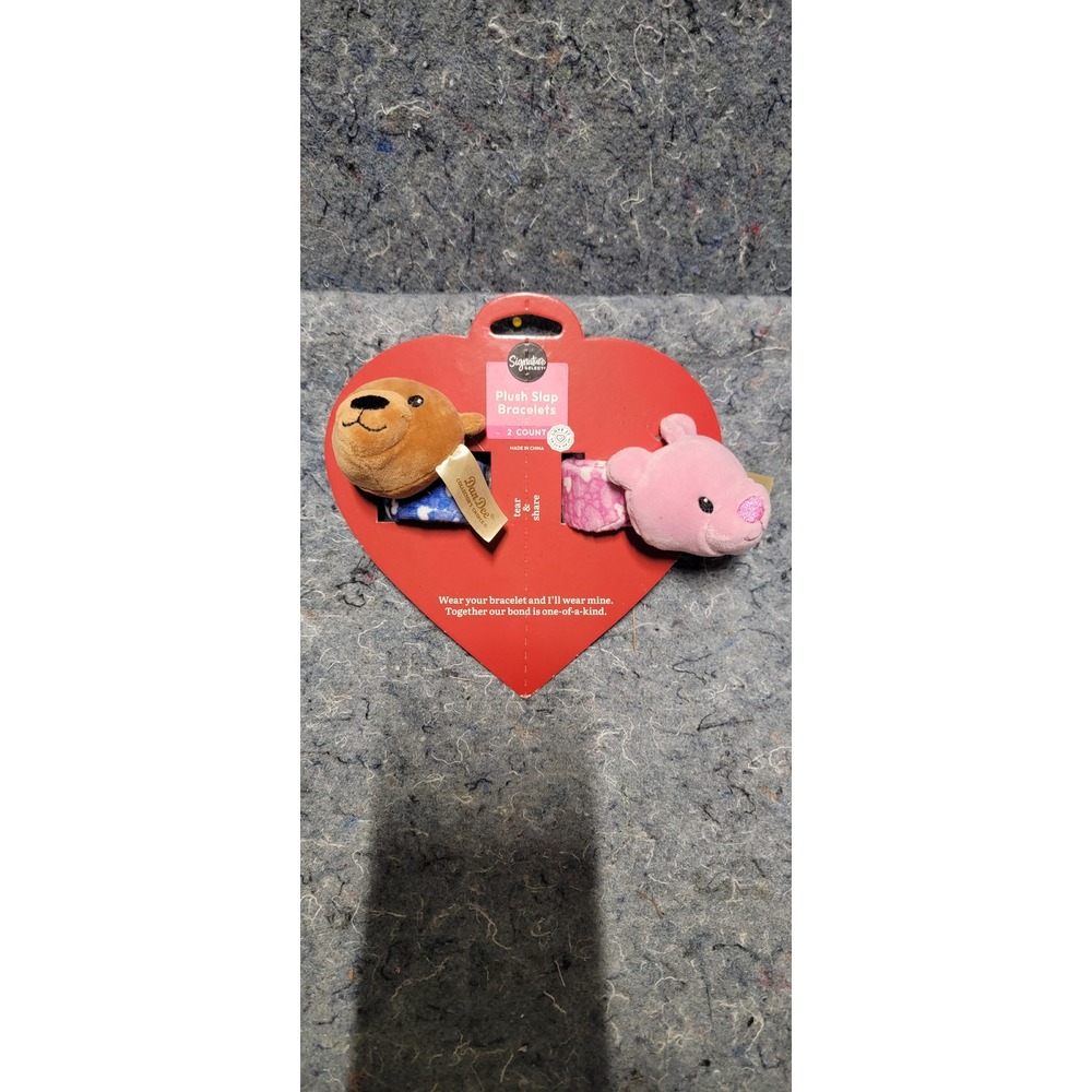 Valentines Kid's Plush Slap Bracelets Bear and Piglet easy wraps around wrist